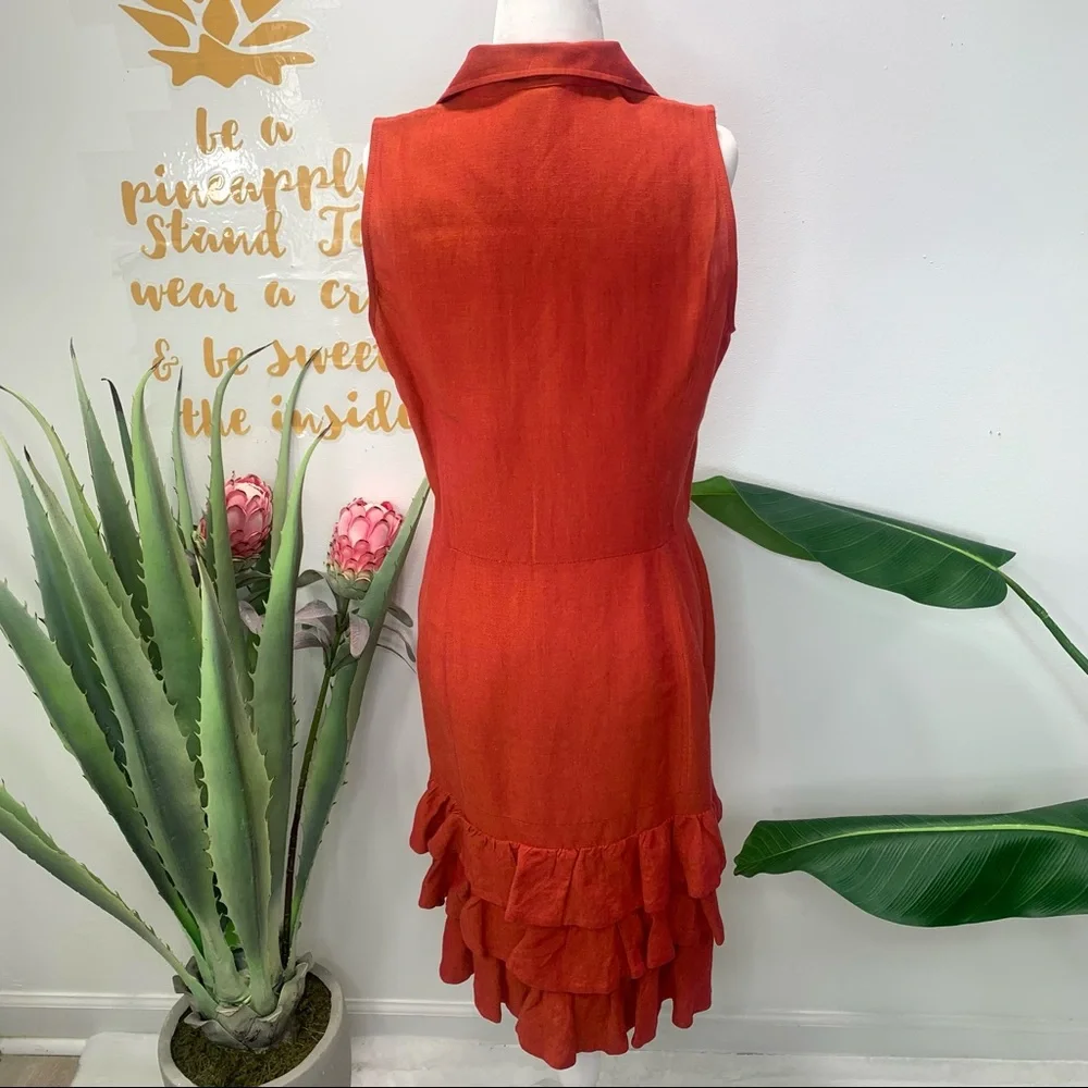Lafayette 148 New York Rustic Orange Ruffle Dress Size 6 - Picture 6 of 12